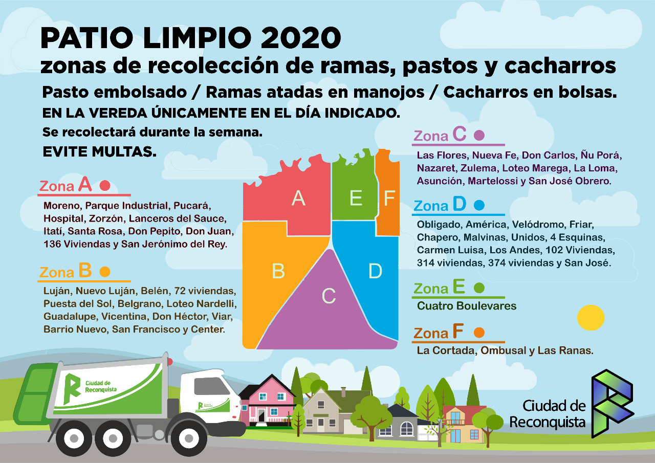 La Municipalidad de Reconquista da a conocer el nuevo Cronograma de «PATIO LIMPIO 2020»