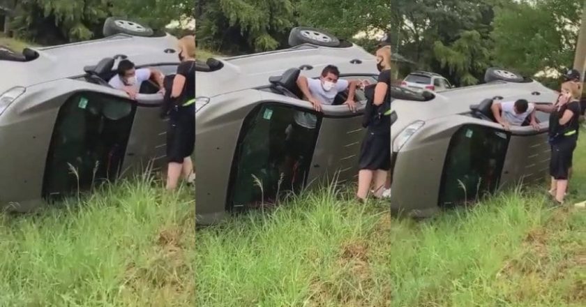 El «Pulga» Rodríguez auxilio a una mujer que tuvo un accidente de tránsito.