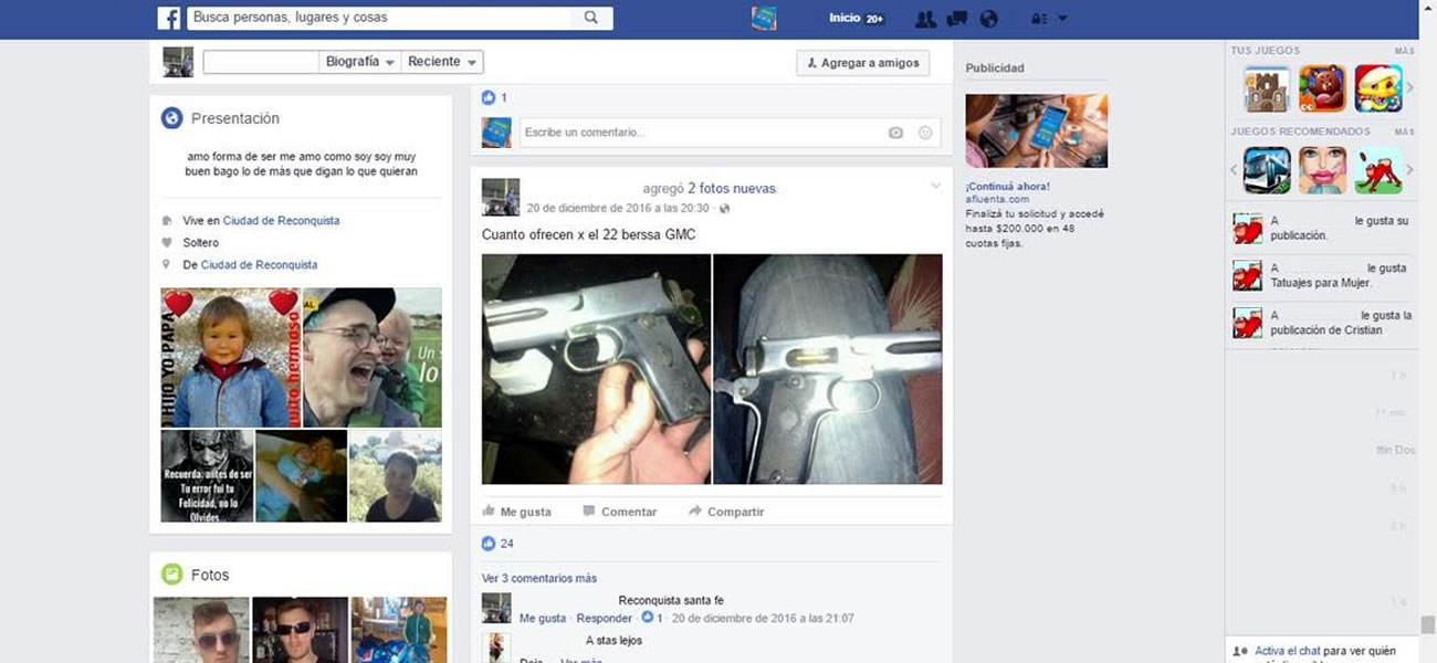 Vendía una pistola por Facebook y le cayó la policía