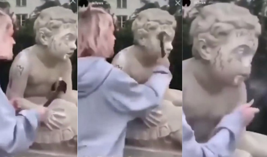 Escándalo mundial por una influencer que le rompió la nariz a una estatua para ganar seguidores